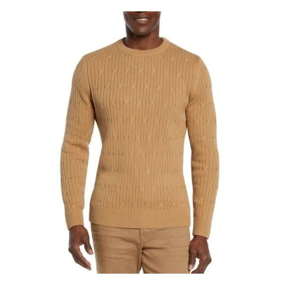 NWT Express Men's Cable Knit Sweater Pecan Size XL Pecan Brown Crewneck